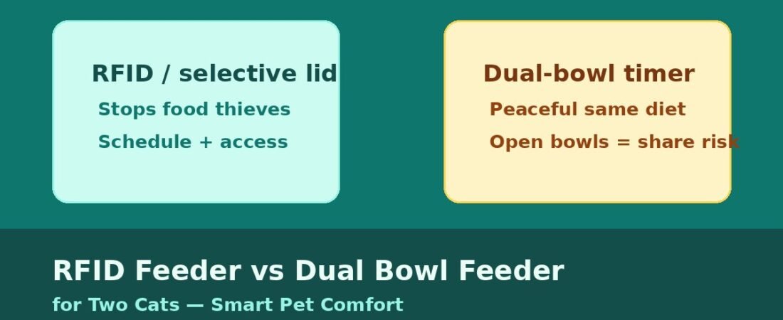 RFID Feeder vs Dual Bowl Feeder for Two Cats (2026 Guide)
